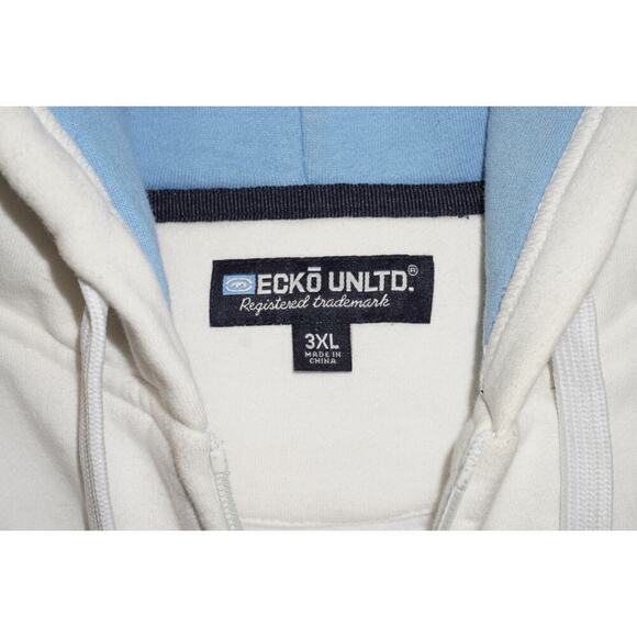 Vintage Y2K Ecko Unltd Hoodie – White & Blue Baggy Skater Sweatshirt – Men’s 3X - Picture 4 of 7